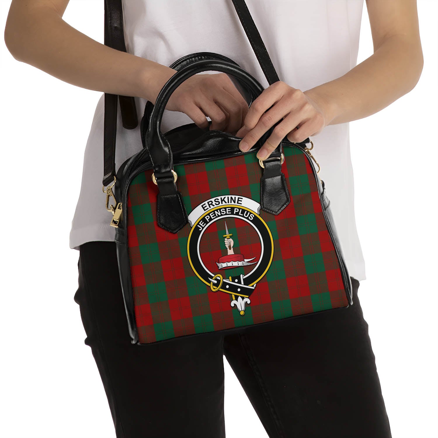 Erskine Tartan Shoulder Handbags with Family Crest - Tartanvibesclothing