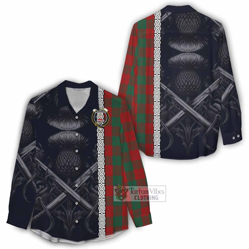 Tartan Vibes Clothing Erskine Tartan Women's Casual Shirt with Family Crest Cross Sword Thistle Celtic Vibes