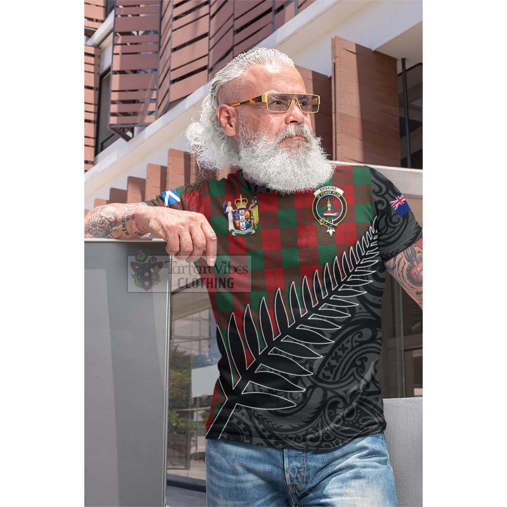 Tartan Vibes Clothing Erskine Crest Tartan Cotton T-shirt with New Zealand Silver Fern Half Style