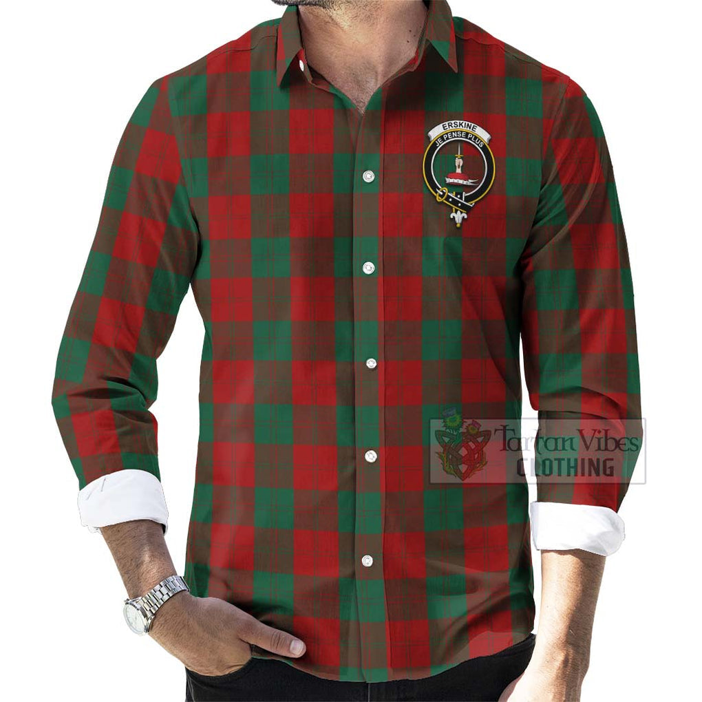 Tartan Vibes Clothing Erskine Tartan Long Sleeve Button Shirt with Family Crest Celtic Skull Style