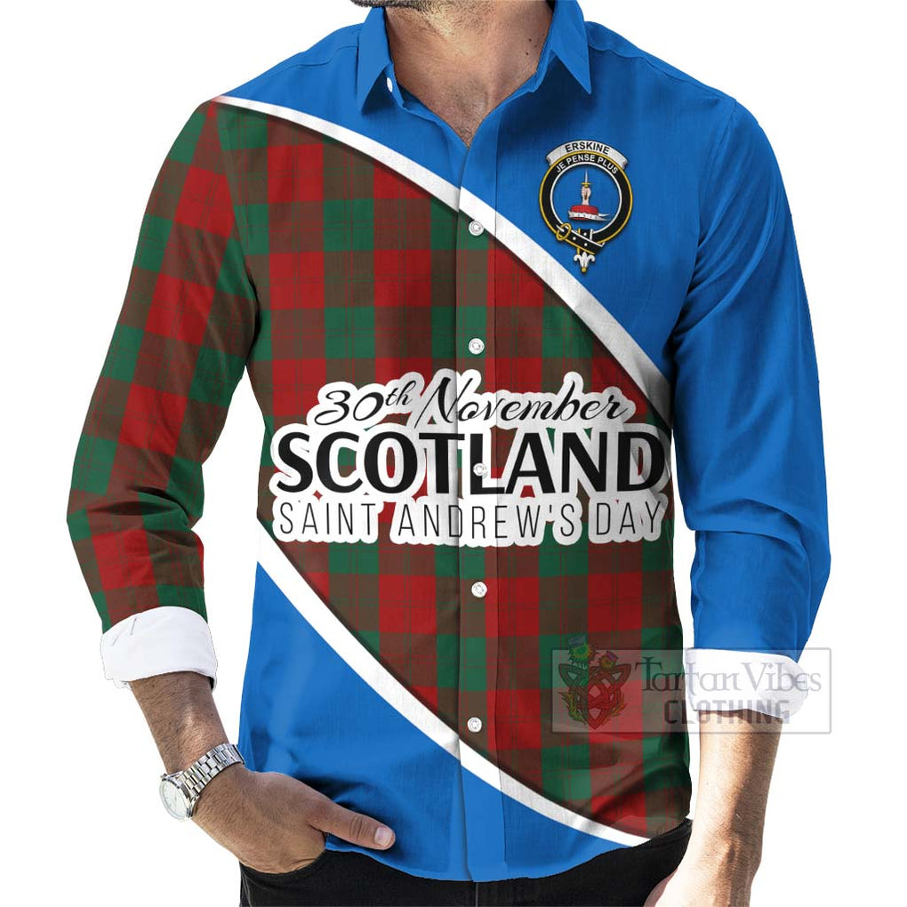 Tartan Vibes Clothing Erskine Family Crest Tartan Long Sleeve Button Shirt Celebrate Saint Andrew's Day in Style