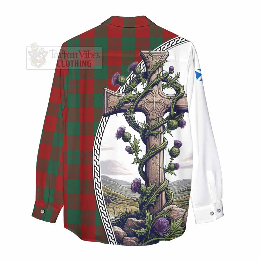 Tartan Vibes Clothing Erskine Tartan Women's Casual Shirt with Family Crest and St. Andrew's Cross Accented by Thistle Vines