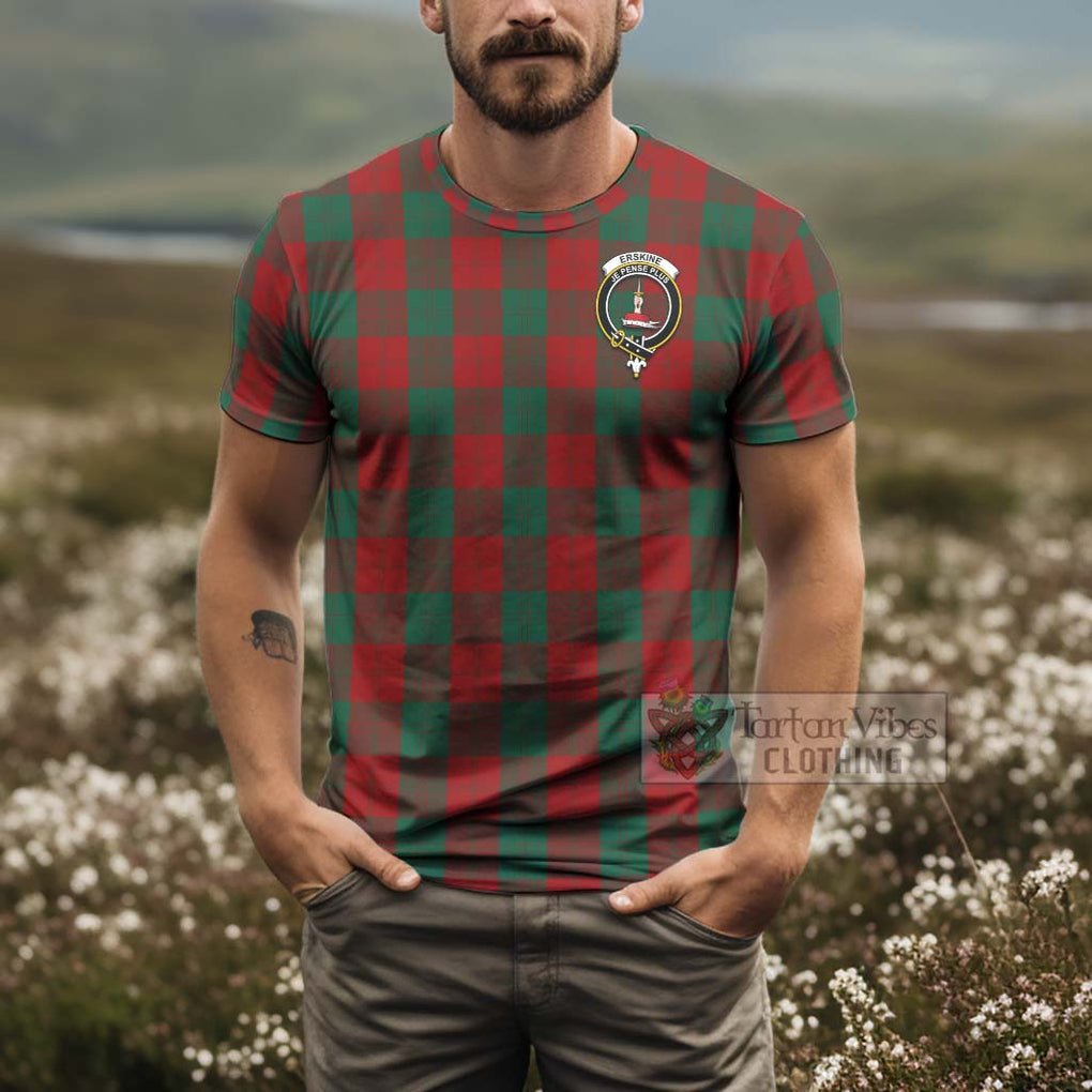 Tartan Vibes Clothing Erskine Tartan T-Shirt with Family Crest and Bearded Skull Holding Bottles of Whiskey