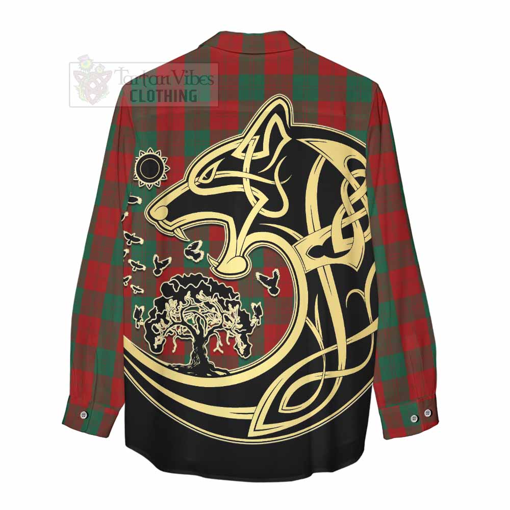 Tartan Vibes Clothing Erskine Tartan Women's Casual Shirt with Family Crest Celtic Wolf Style