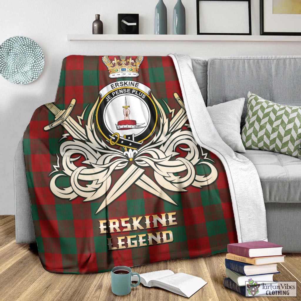 Tartan Vibes Clothing Erskine Tartan Blanket with Clan Crest and the Golden Sword of Courageous Legacy