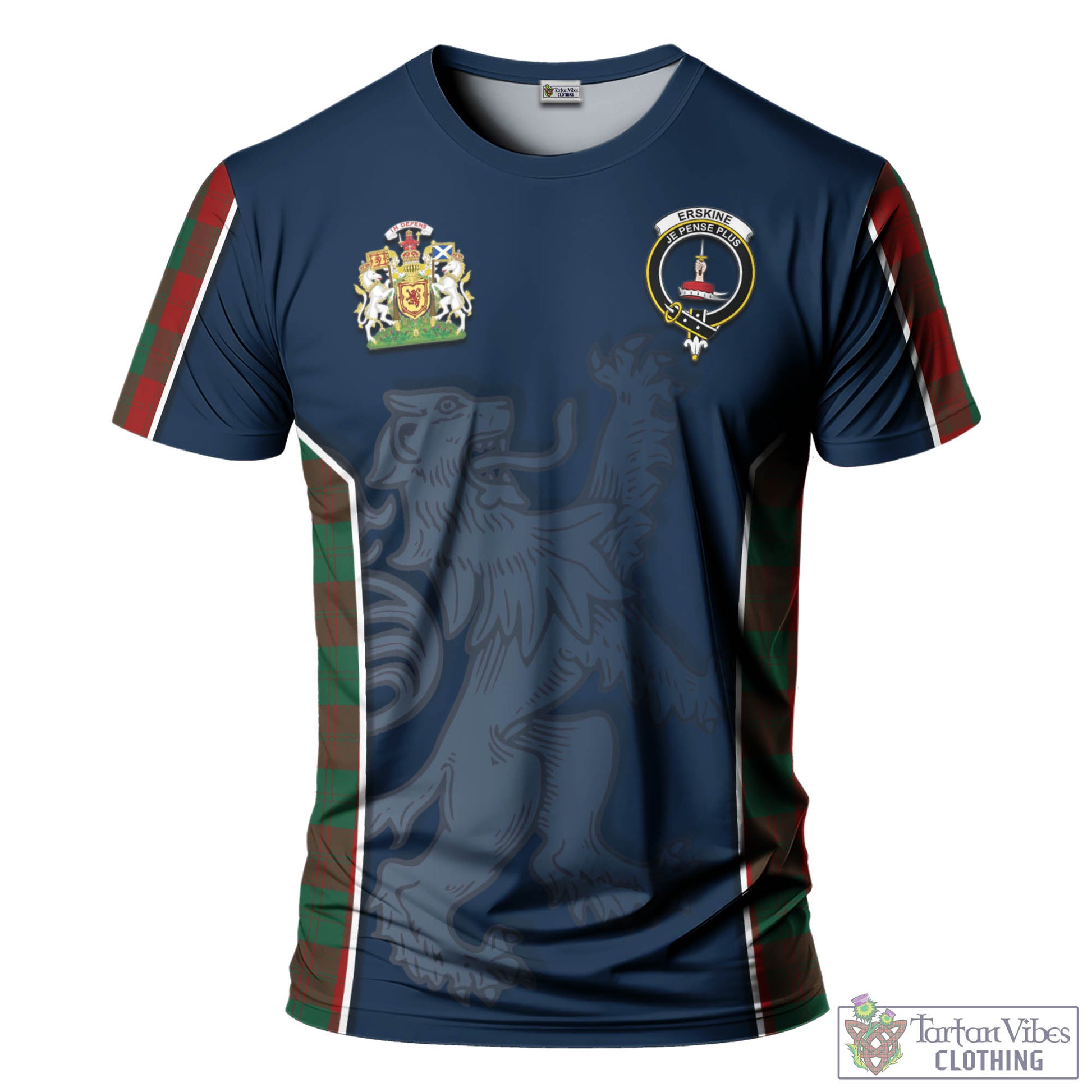 Tartan Vibes Clothing Erskine Tartan T-Shirt with Family Crest and Lion Rampant Vibes Sport Style