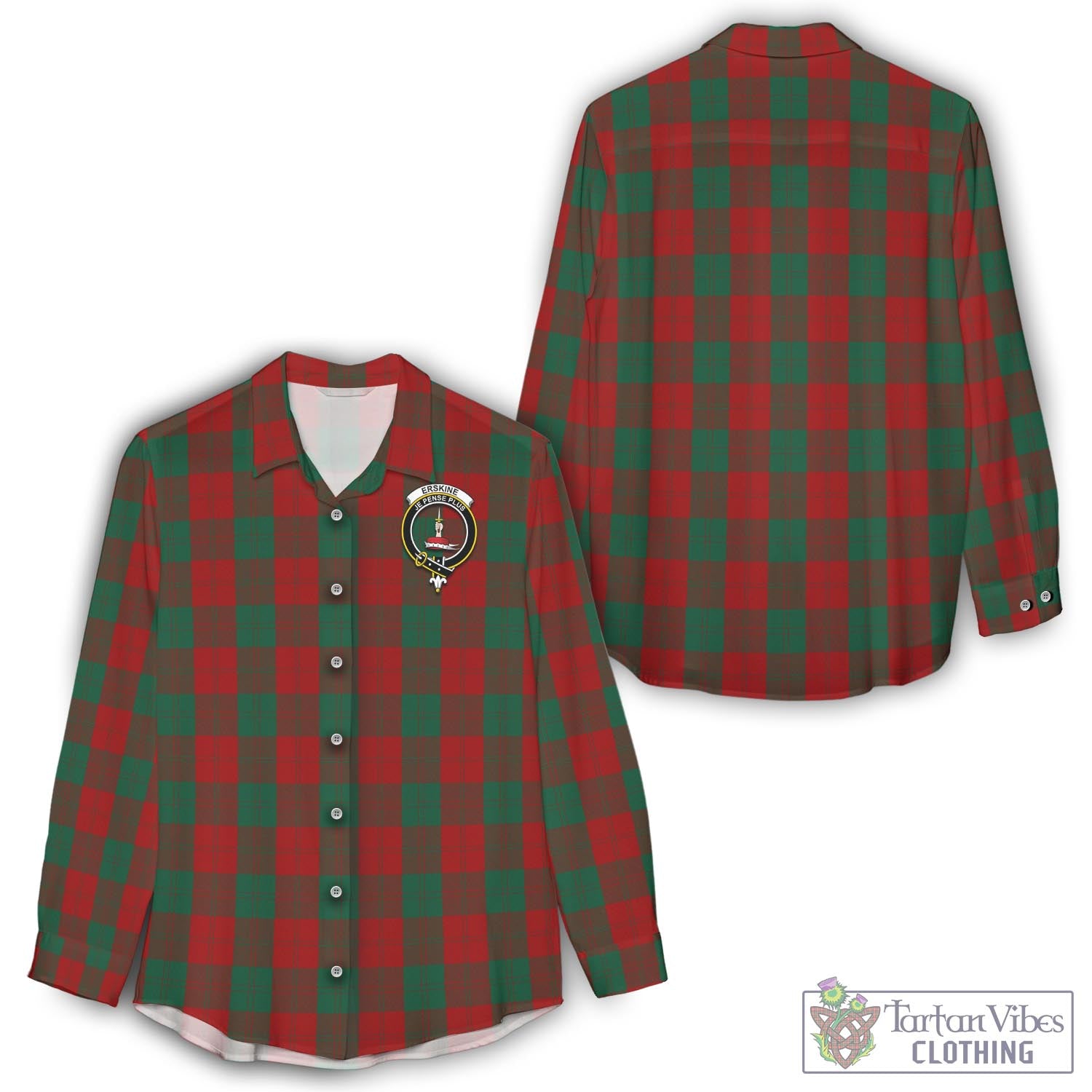 Tartan Vibes Clothing Erskine Tartan Womens Casual Shirt with Family Crest