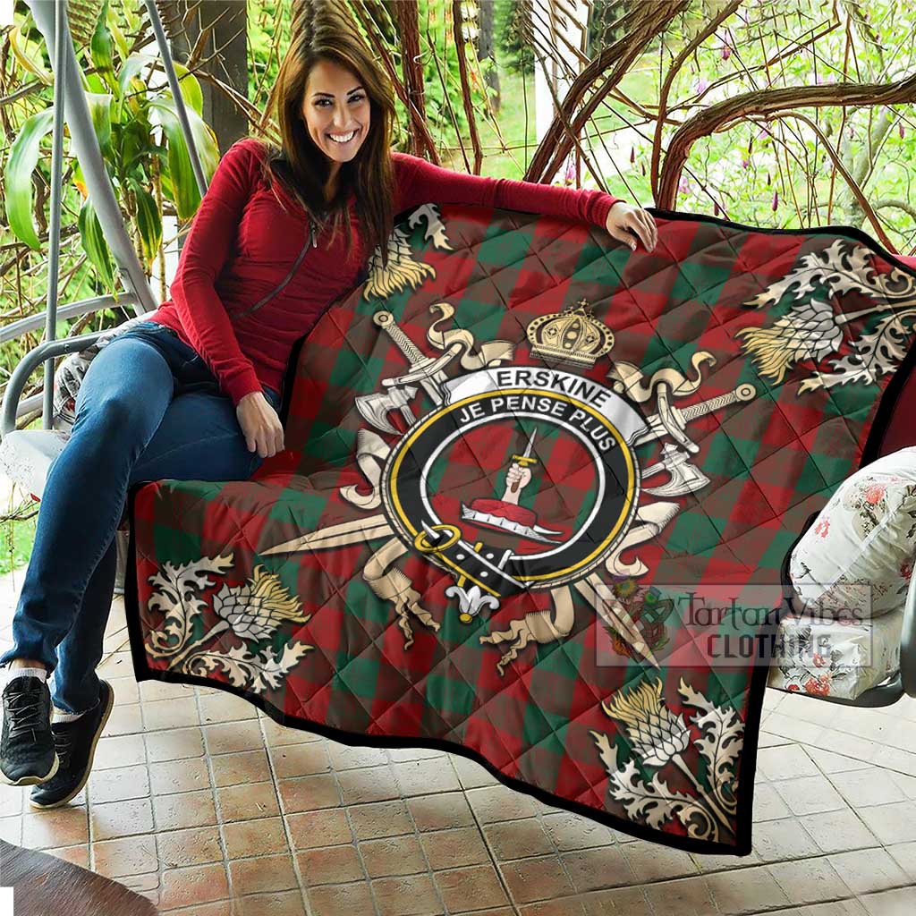 Tartan Vibes Clothing Erskine Tartan Quilt with Family Crest and Scottish Golden Courage Shield