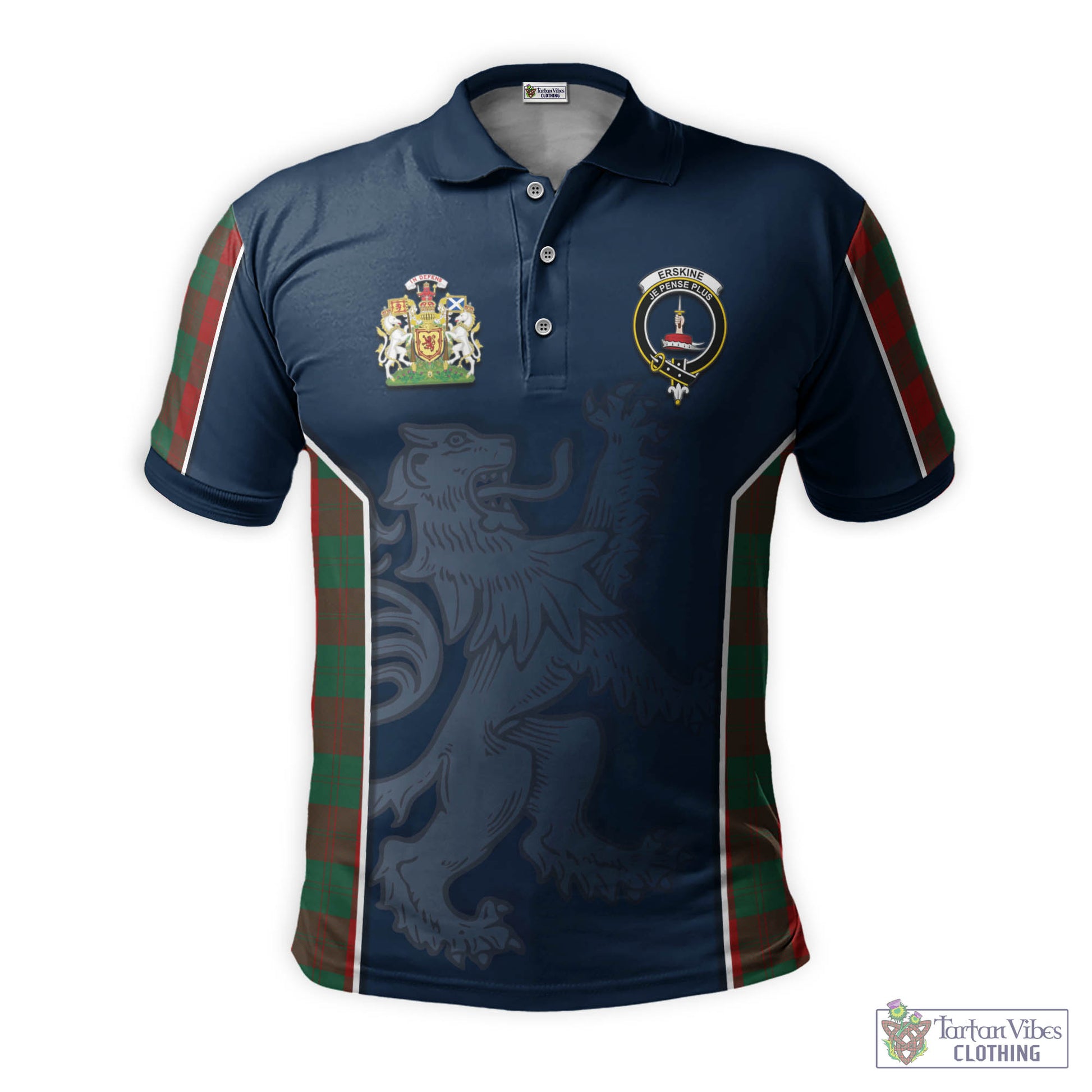 Tartan Vibes Clothing Erskine Tartan Men's Polo Shirt with Family Crest and Lion Rampant Vibes Sport Style