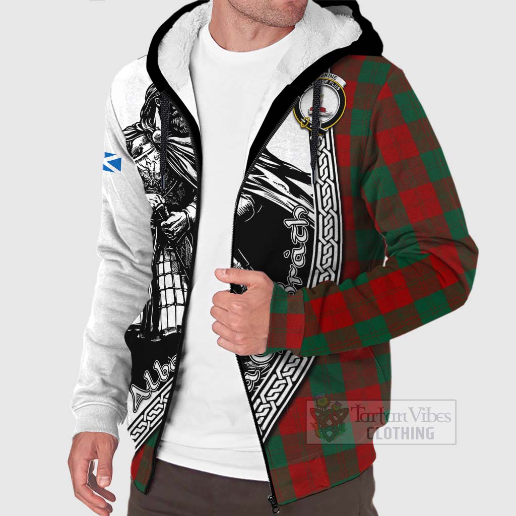 Tartan Vibes Clothing Erskine Tartan Clan Crest Sherpa Hoodie with Highlander Warrior Celtic Style