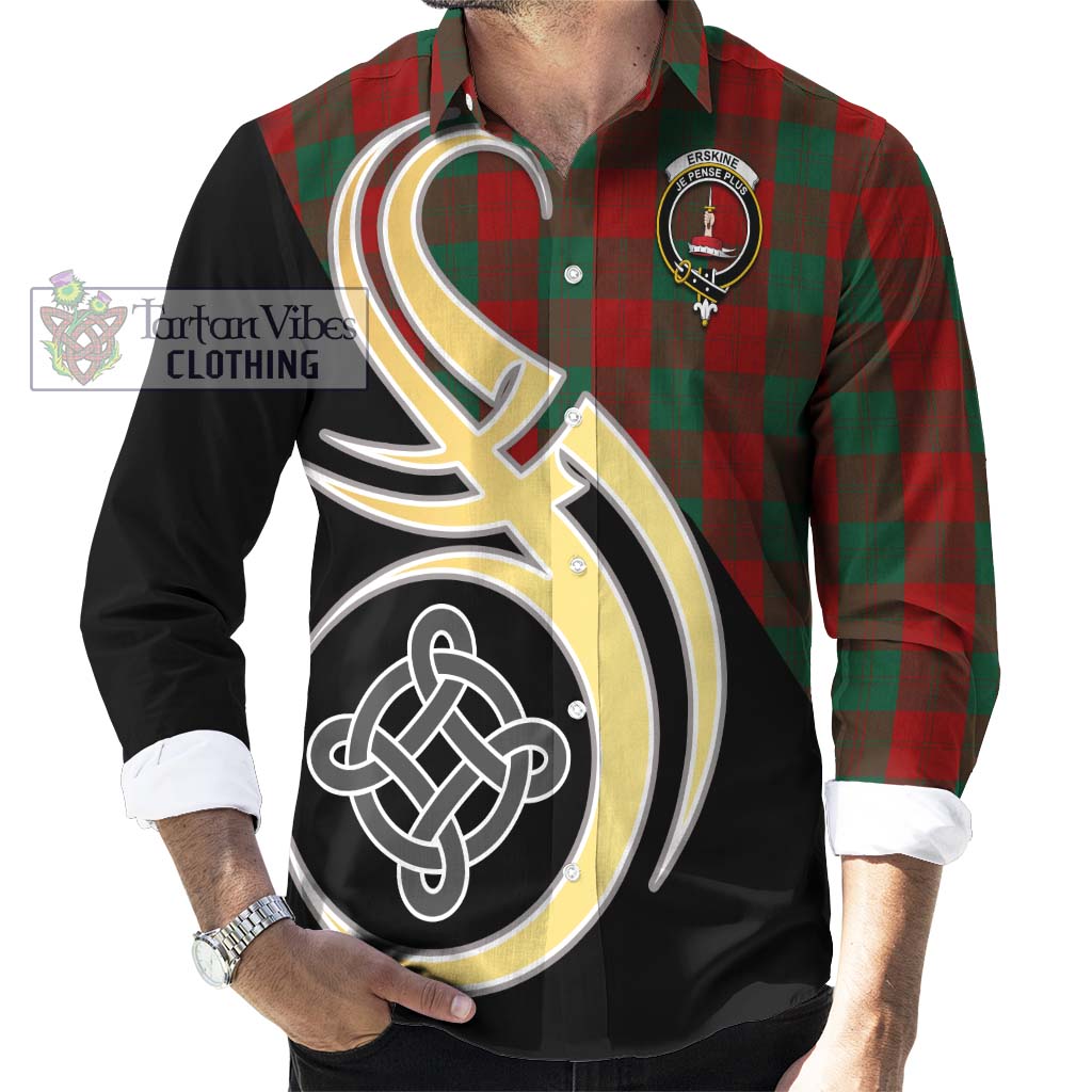 Erskine Tartan Long Sleeve Button Shirt with Family Crest and Celtic Symbol Style - Tartan Vibes Clothing