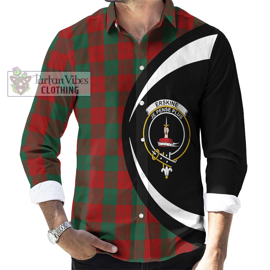 Erskine Tartan Long Sleeve Button Up with Family Crest Circle Style - Tartan Vibes Clothing