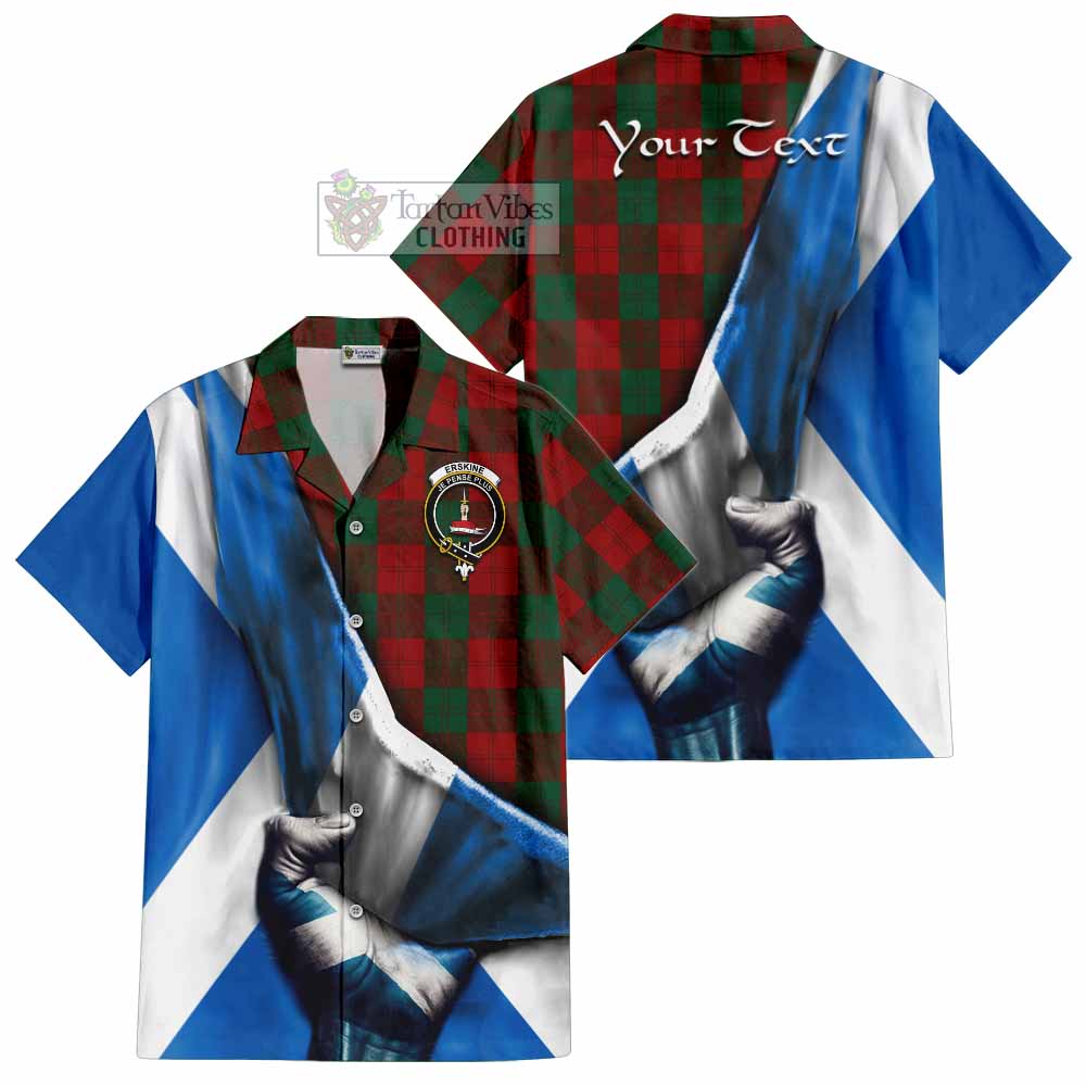 Tartan Vibes Clothing Erskine Tartan Short Sleeve Button Shirt with Family Crest Scotland Patriotic Style