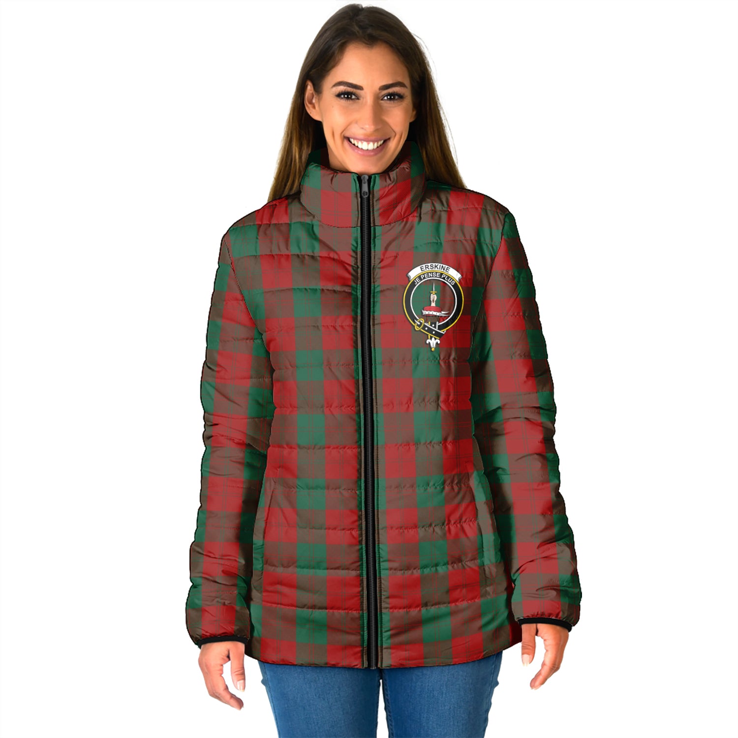 Erskine Tartan Padded Jacket with Family Crest - Tartan Vibes Clothing