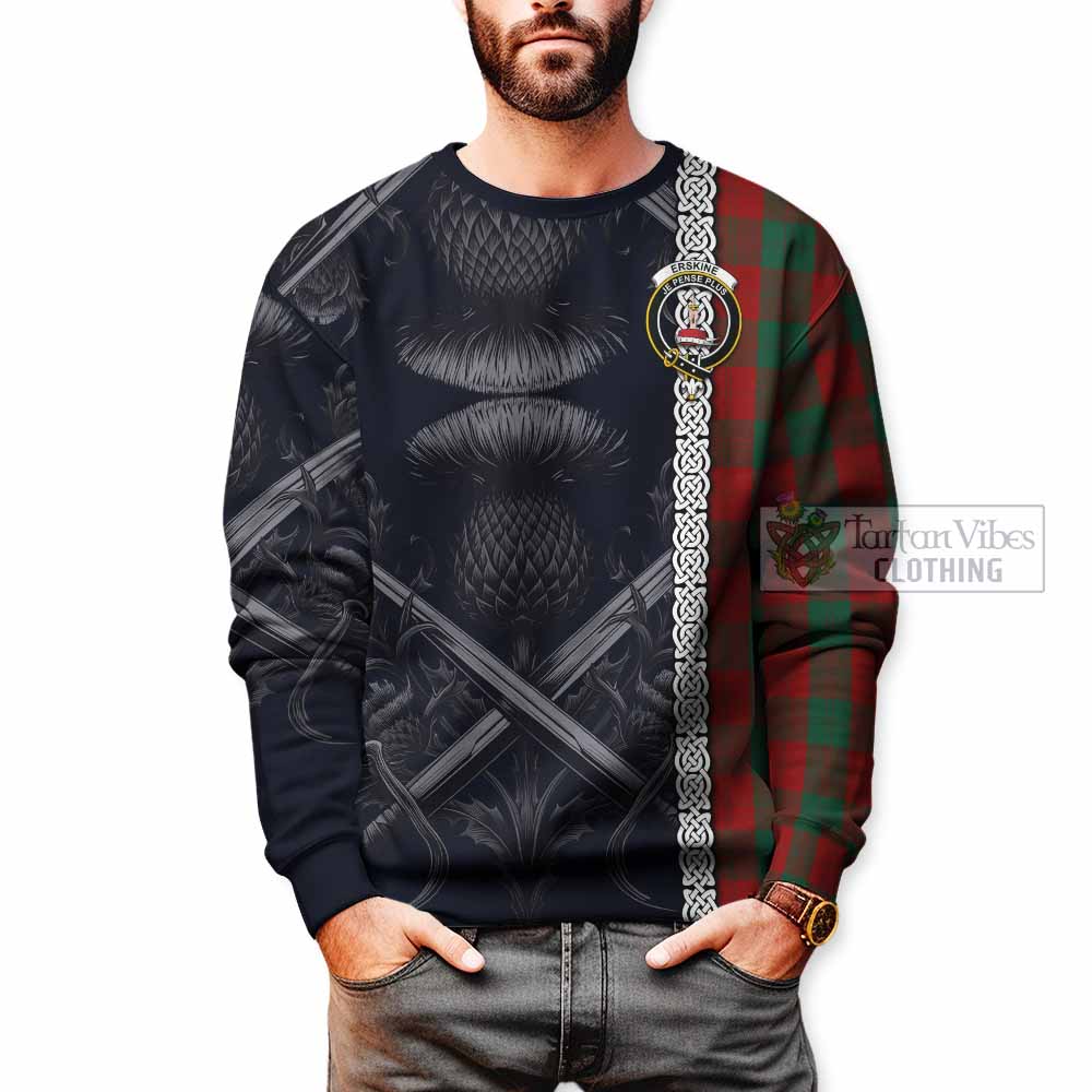 Tartan Vibes Clothing Erskine Tartan Sweatshirt with Family Crest Cross Sword Thistle Celtic Vibes