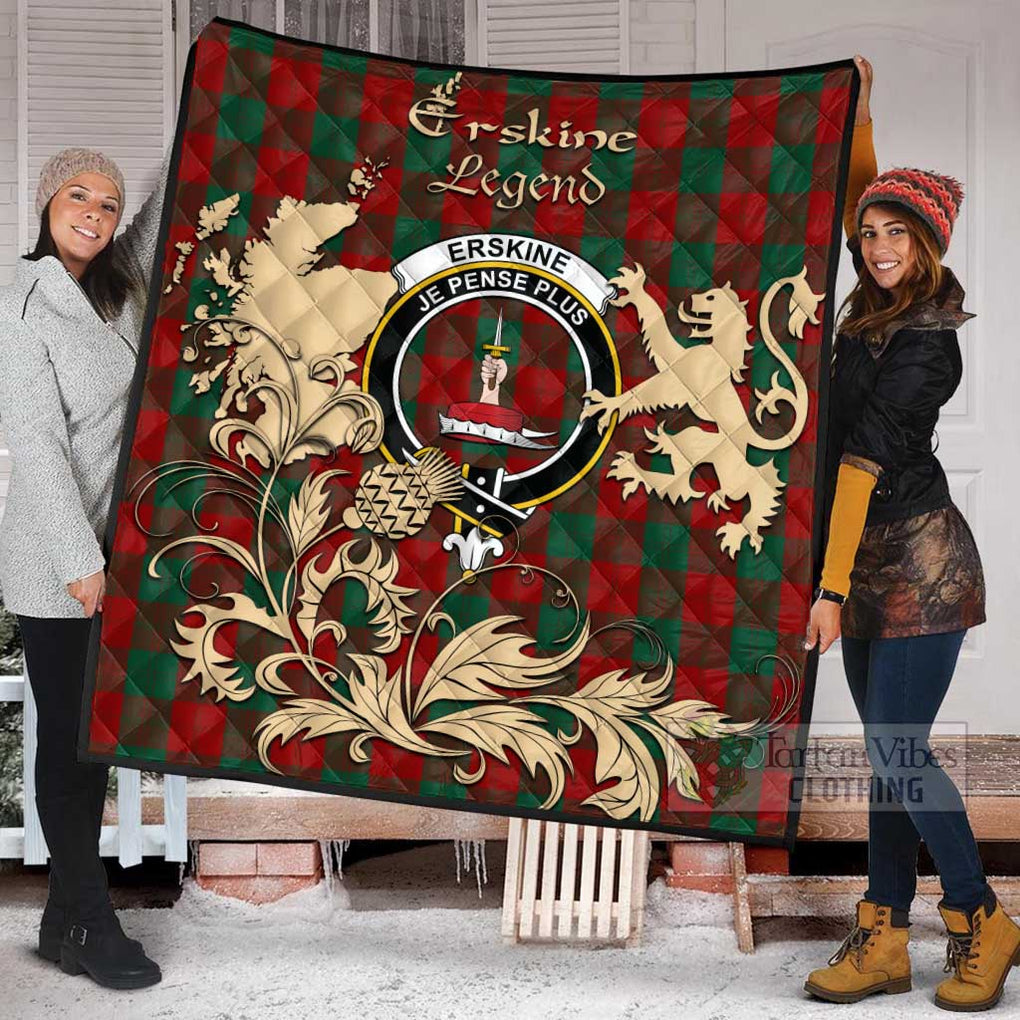 Tartan Vibes Clothing Erskine Tartan Quilt with Family Crest and Scottish Symbol Style