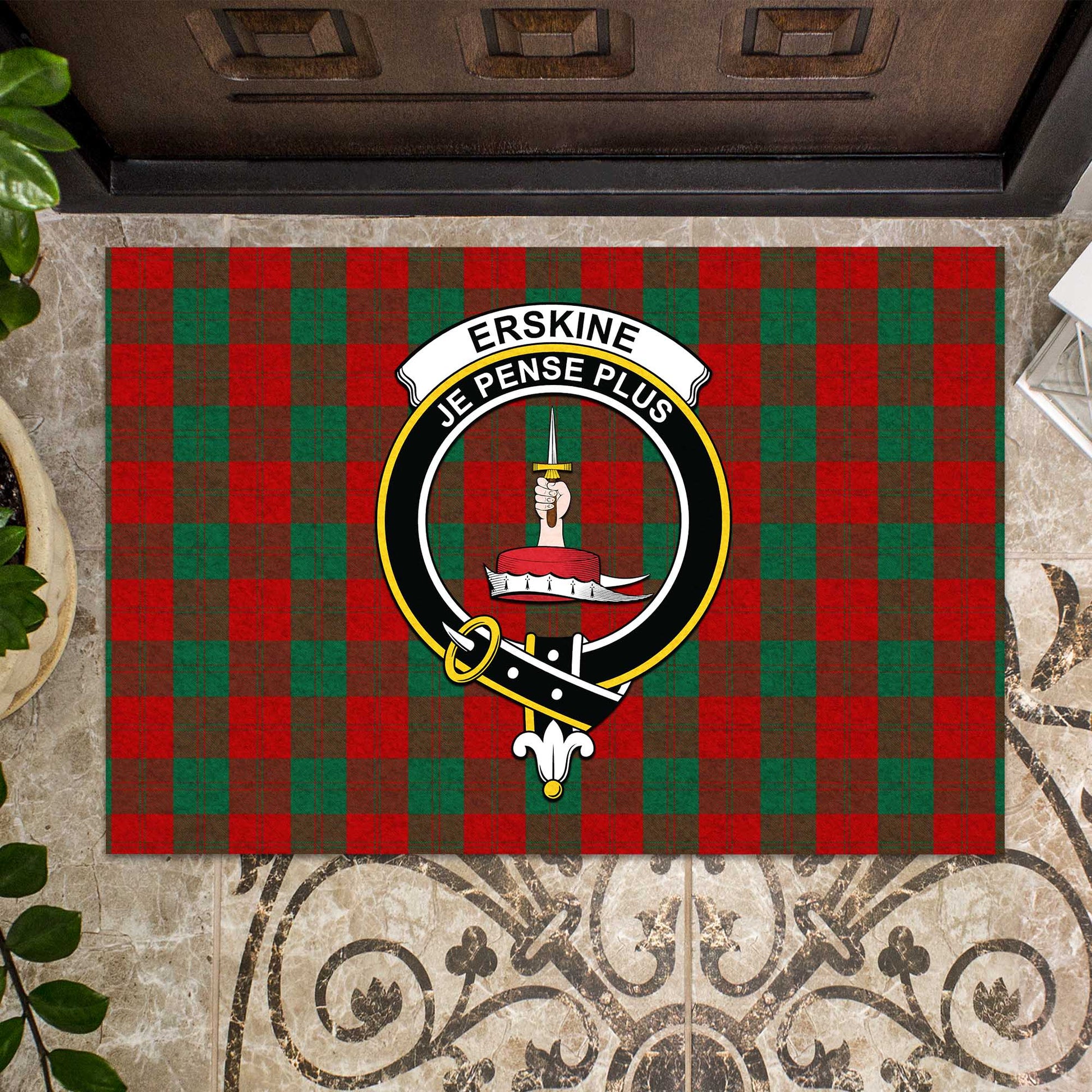 Erskine Tartan Door Mat with Family Crest - Tartanvibesclothing