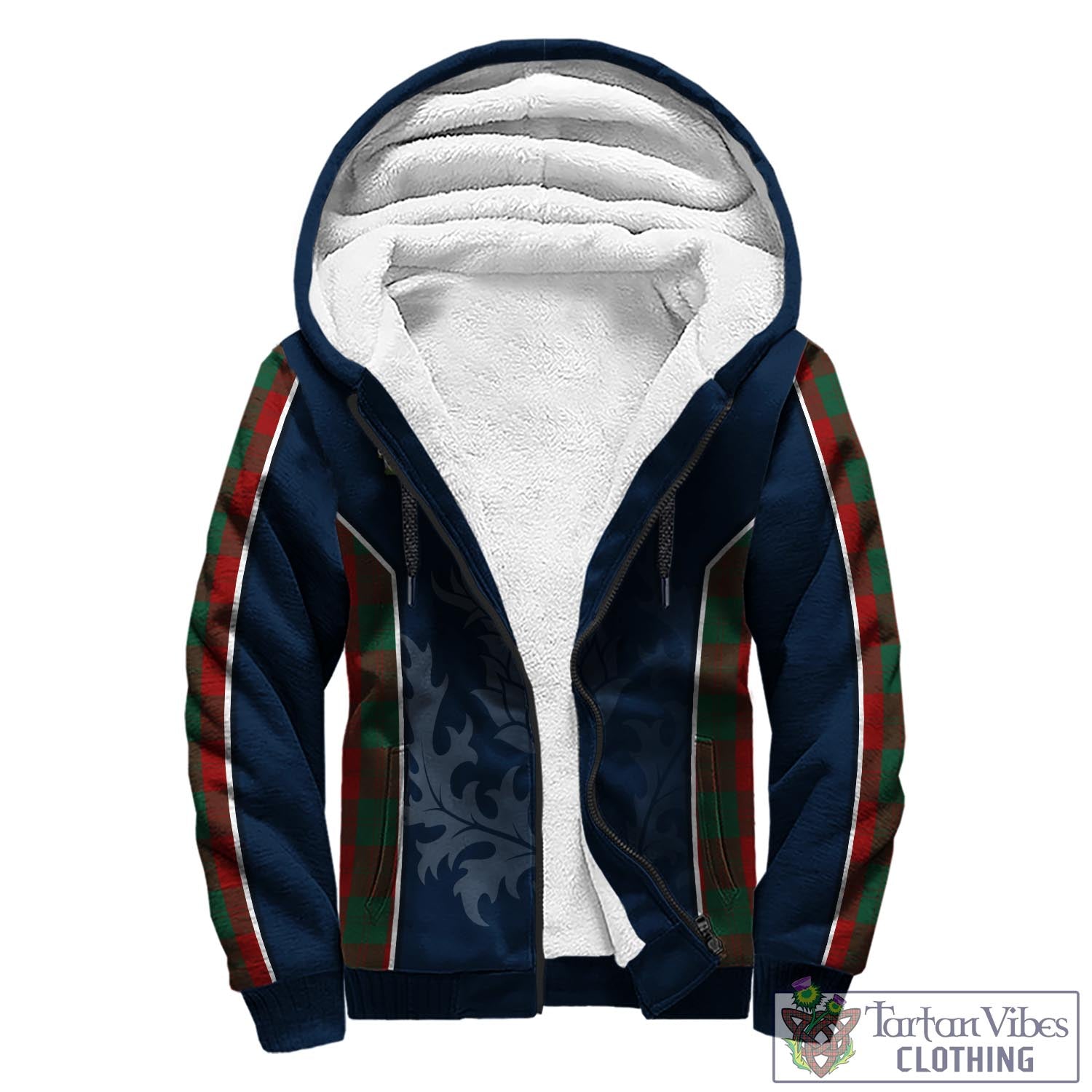 Tartan Vibes Clothing Erskine Tartan Sherpa Hoodie with Family Crest and Scottish Thistle Vibes Sport Style