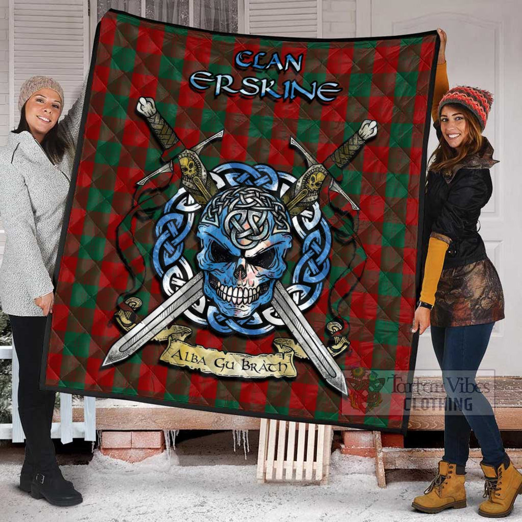 Tartan Vibes Clothing Erskine Tartan Quilt with Celtic Skull Alba Gu Brath Style