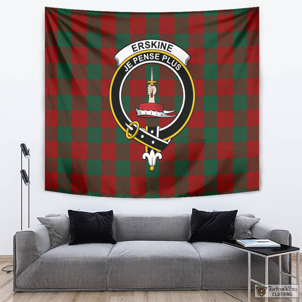 Tartan Vibes Clothing Erskine Tartan Tapestry Wall Hanging and Home Decor for Room with Family Crest