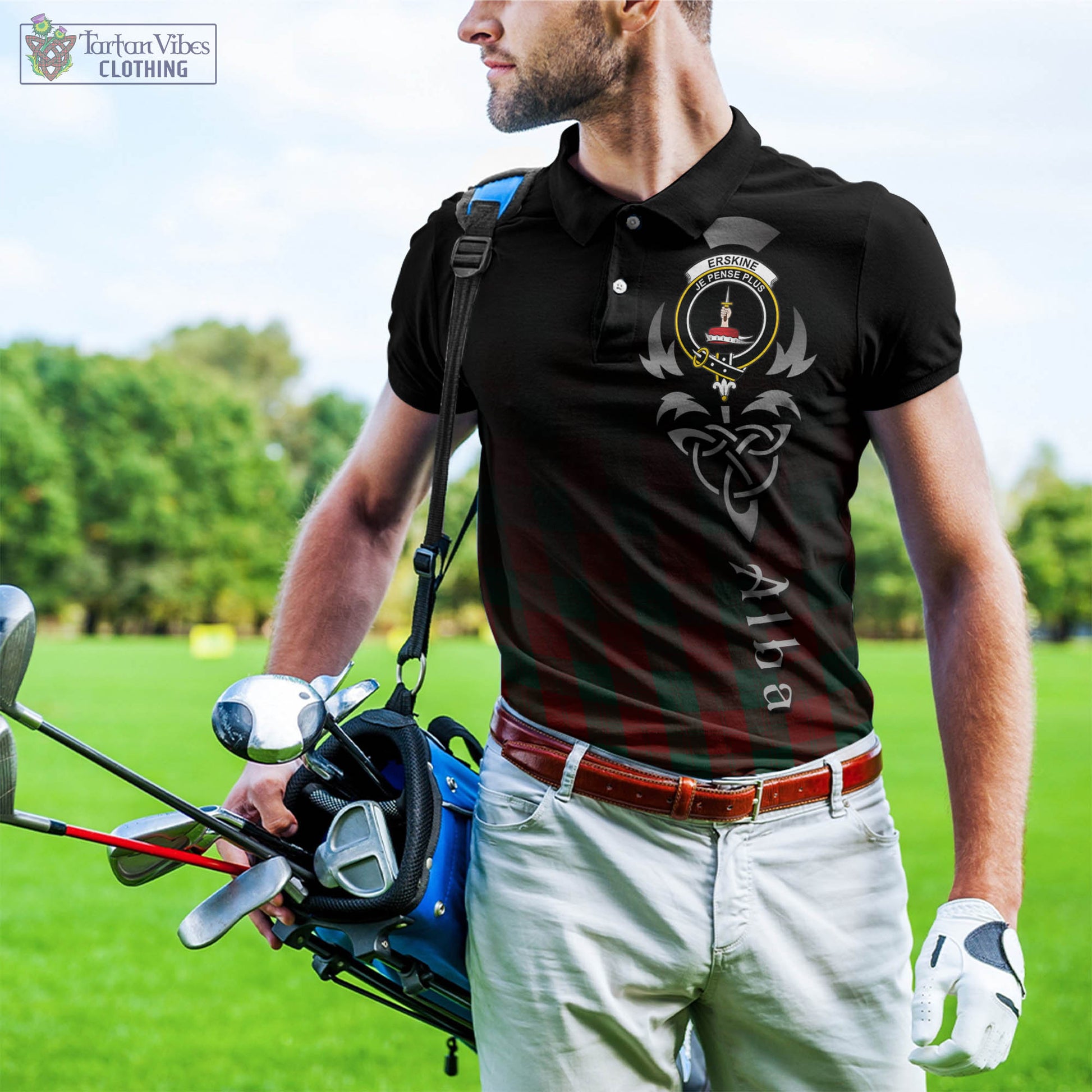 Tartan Vibes Clothing Erskine Tartan Polo Shirt Featuring Alba Gu Brath Family Crest Celtic Inspired