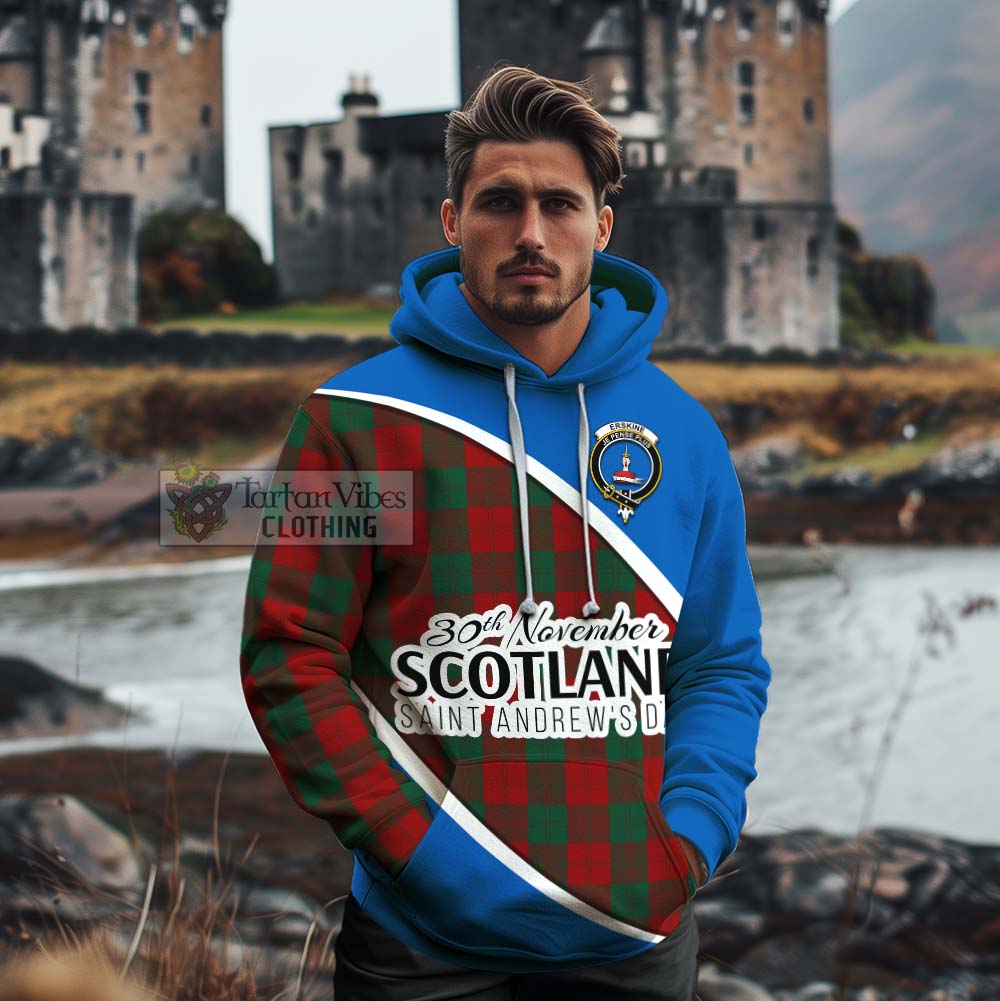 Tartan Vibes Clothing Erskine Family Crest Tartan Cotton Hoodie Celebrate Saint Andrew's Day in Style