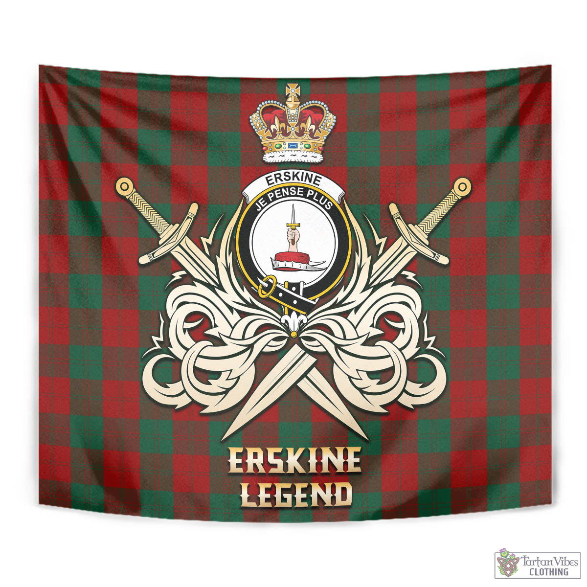 Tartan Vibes Clothing Erskine Tartan Tapestry with Clan Crest and the Golden Sword of Courageous Legacy