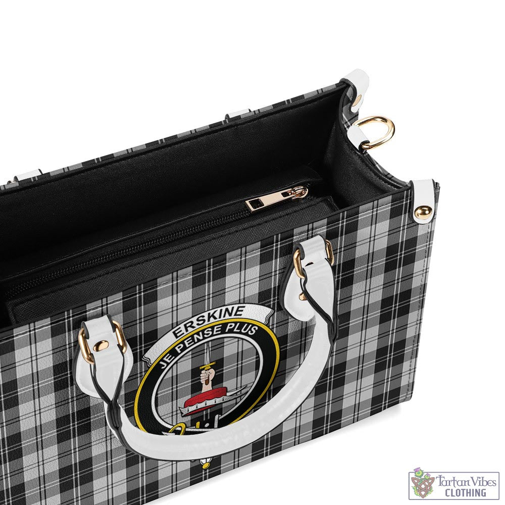 Tartan Vibes Clothing Erskine Black and White Tartan Luxury Leather Handbags with Family Crest