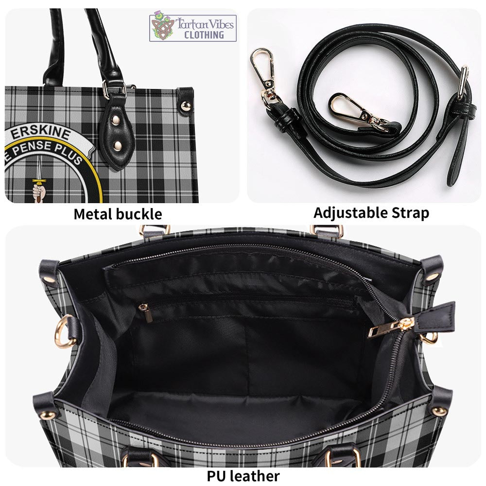 Tartan Vibes Clothing Erskine Black and White Tartan Luxury Leather Handbags with Family Crest