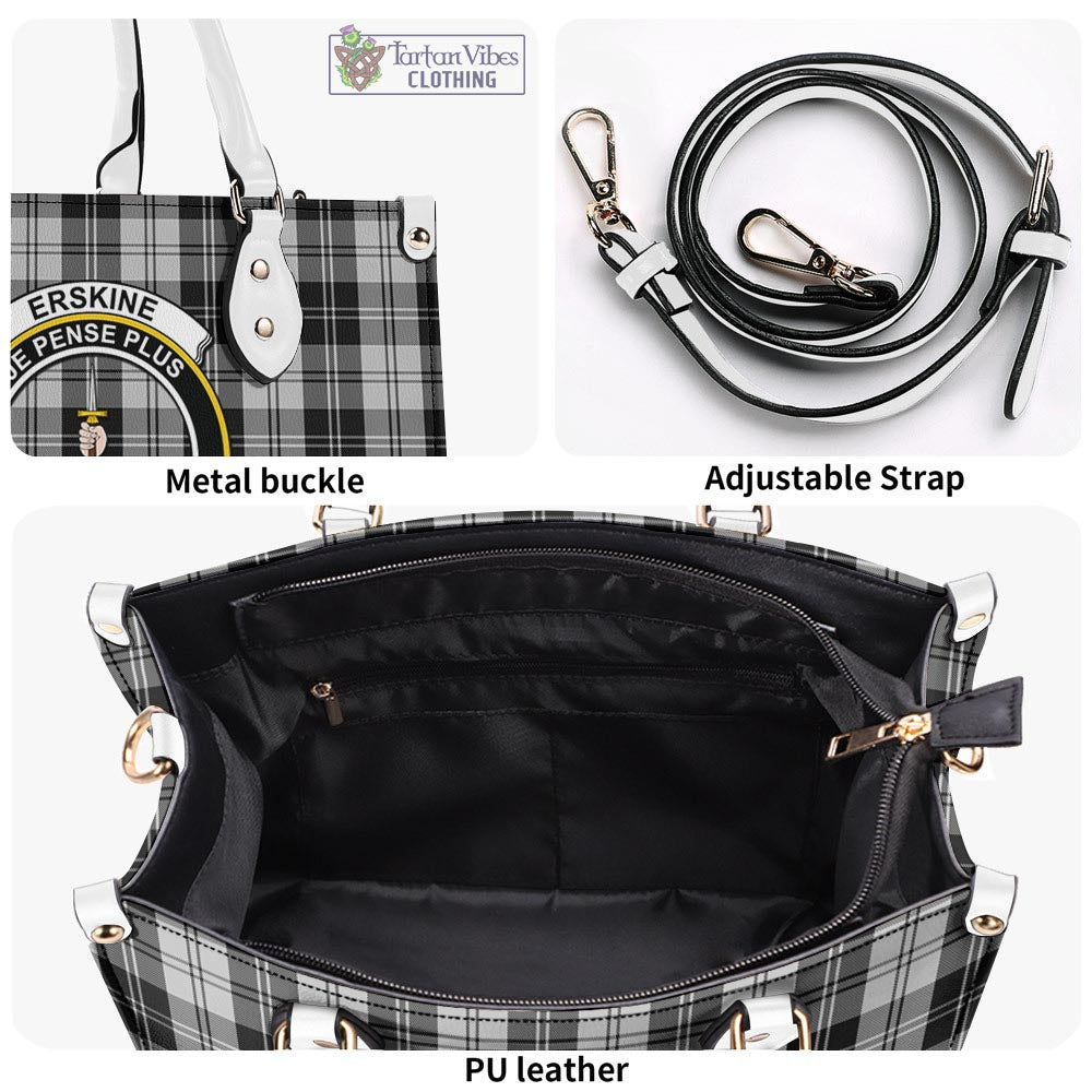 Tartan Vibes Clothing Erskine Black and White Tartan Luxury Leather Handbags with Family Crest