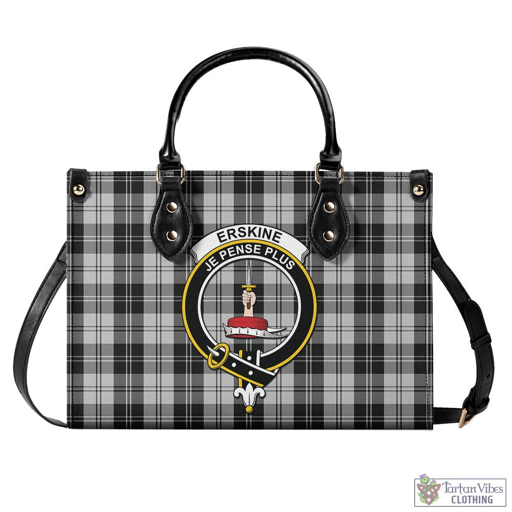 Tartan Vibes Clothing Erskine Black and White Tartan Luxury Leather Handbags with Family Crest