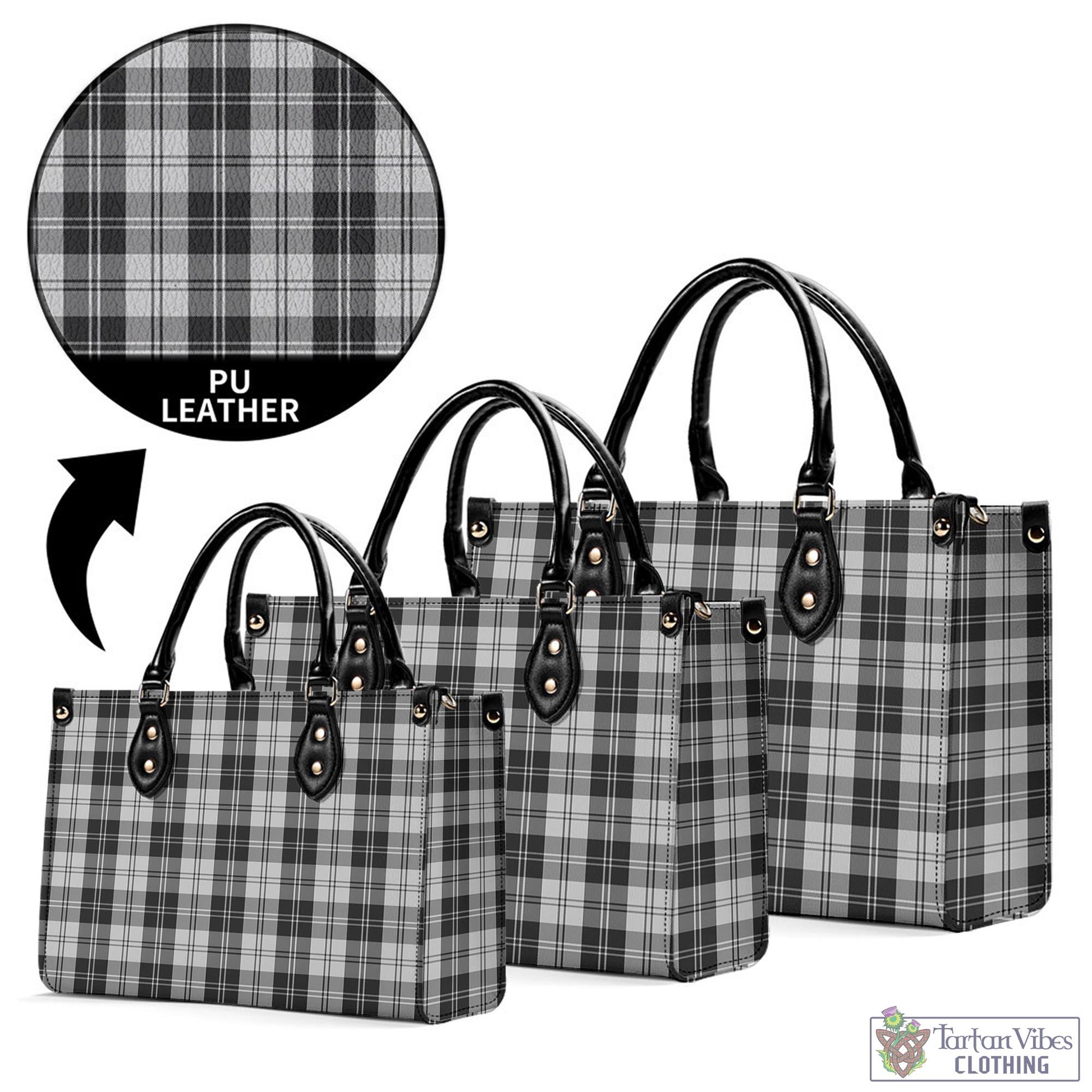 Tartan Vibes Clothing Erskine Black and White Tartan Luxury Leather Handbags