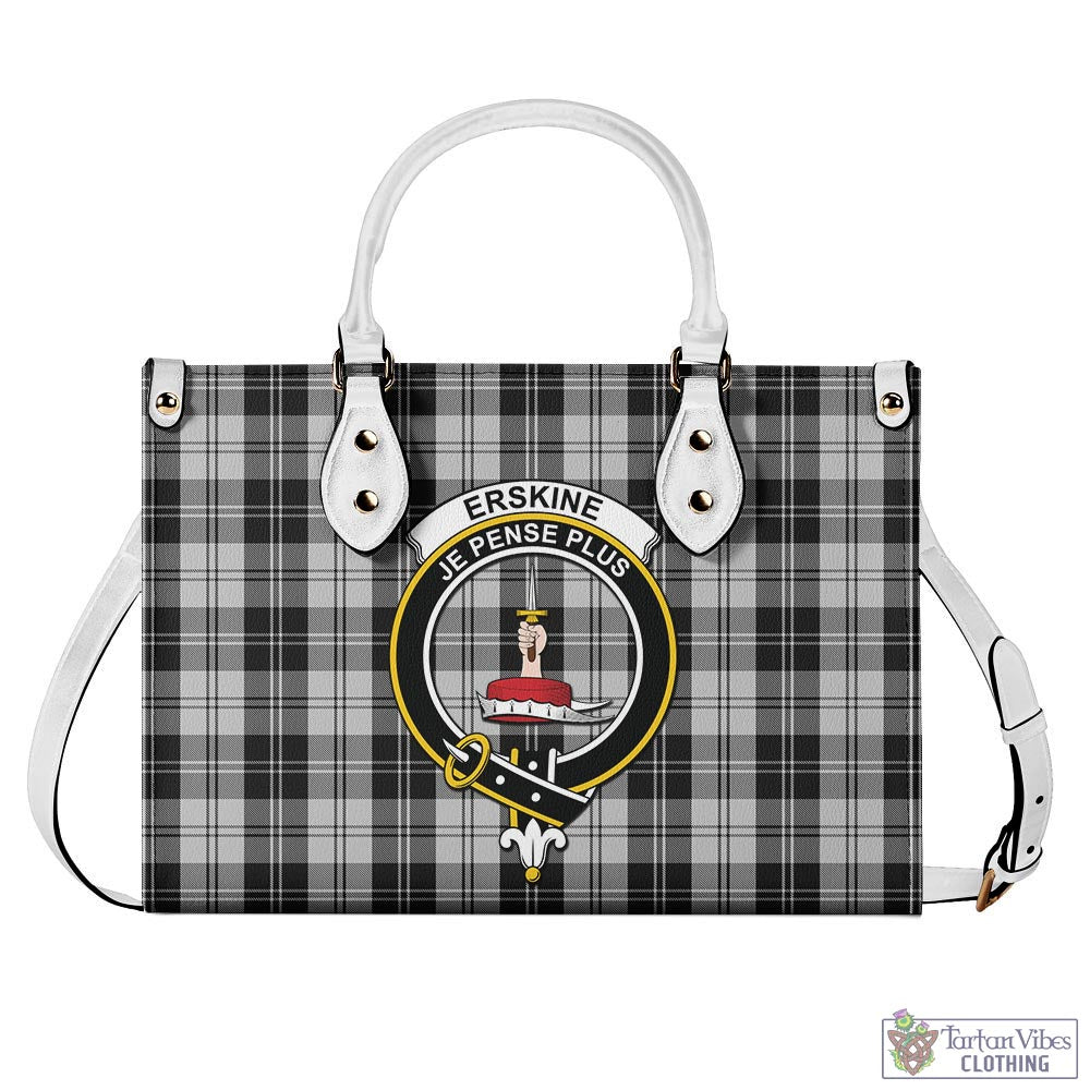 Tartan Vibes Clothing Erskine Black and White Tartan Luxury Leather Handbags with Family Crest