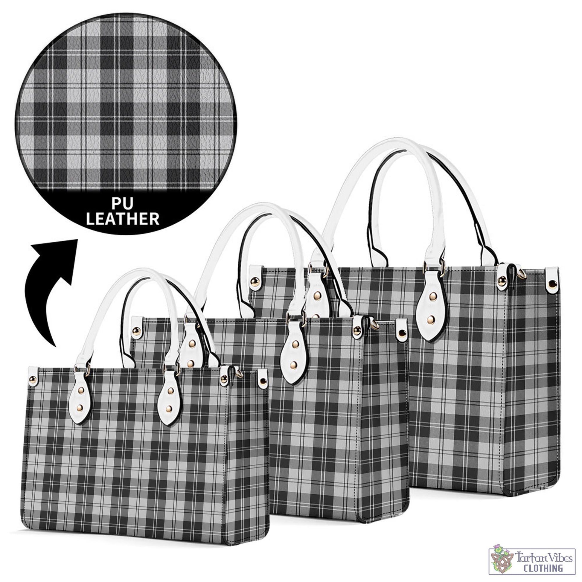 Tartan Vibes Clothing Erskine Black and White Tartan Luxury Leather Handbags