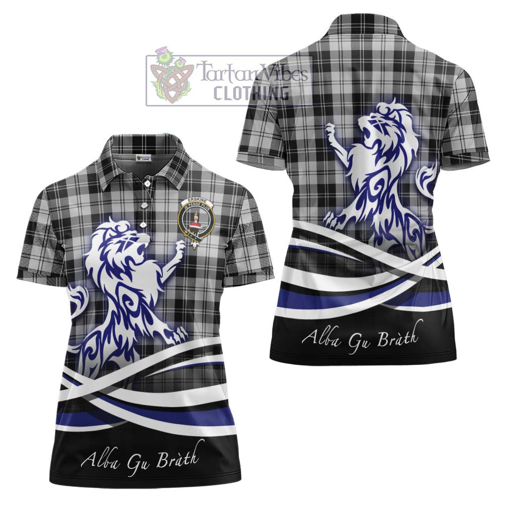 Erskine Black and White Tartan Women's Polo Shirt with Alba Gu Brath Regal Lion Emblem Women - Tartanvibesclothing Shop