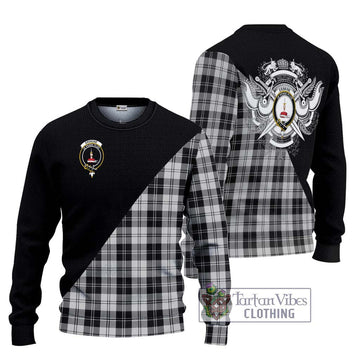 Erskine Black and White Tartan Ugly Sweater with Family Crest and Military Logo Style