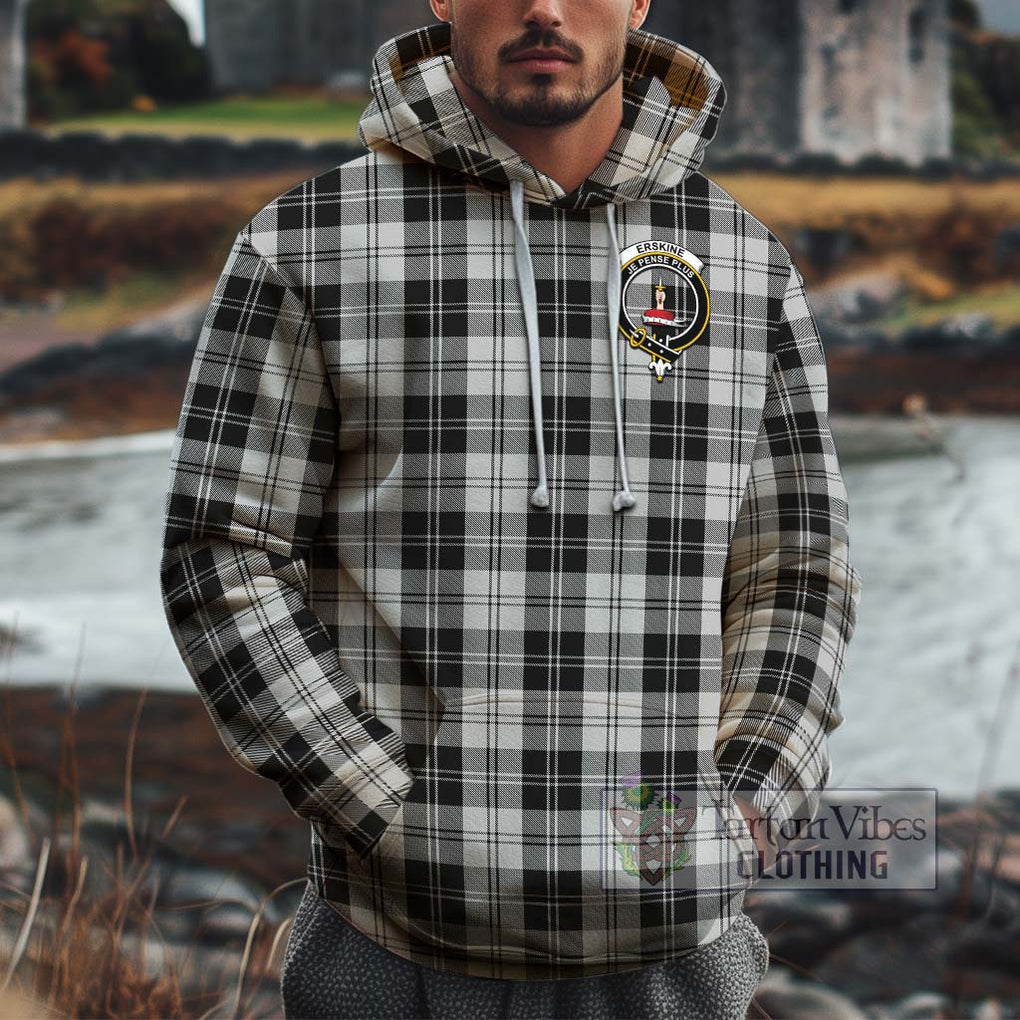 Erskine Black and White Tartan Cotton Hoodie with Family Crest Pullover Hoodie XS - Tartan Vibes Clothing