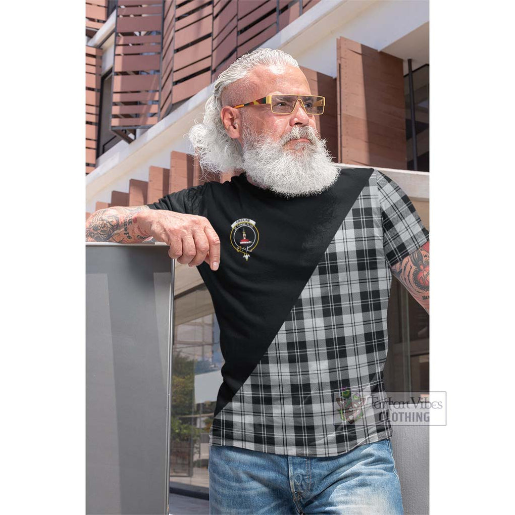 Tartan Vibes Clothing Erskine Black and White Tartan Cotton T-shirt with Family Crest and Military Logo Style