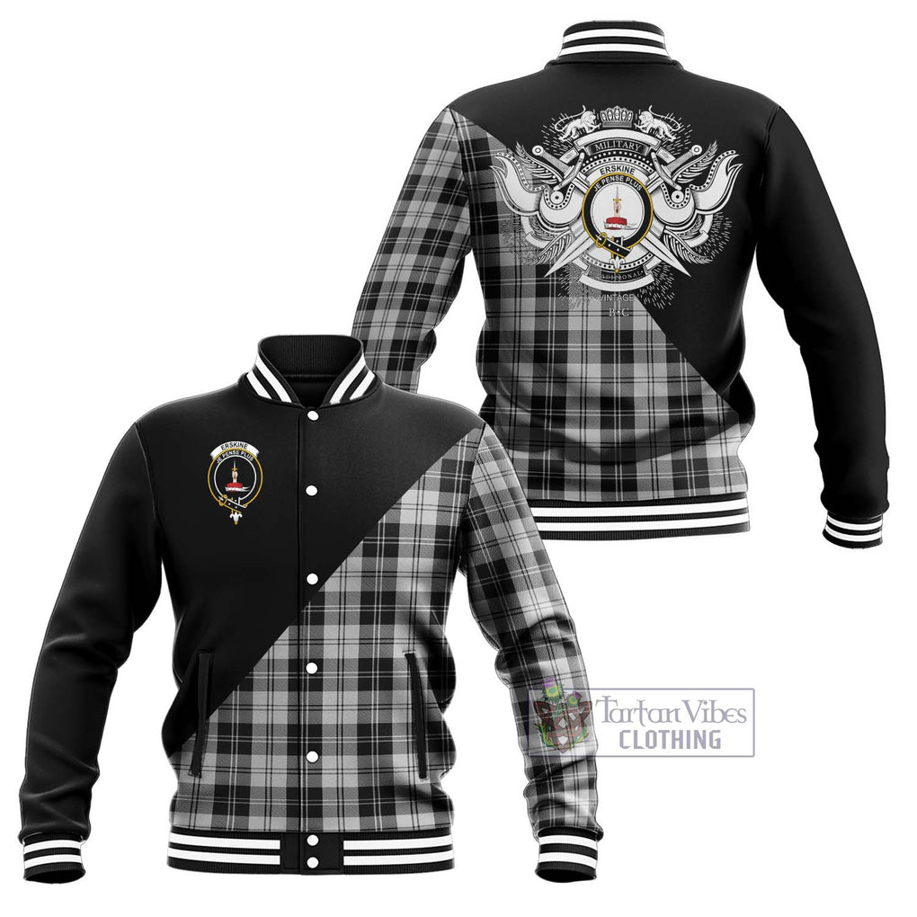 Erskine Black and White Tartan Baseball Jacket with Family Crest and Military Logo Style Unisex - Tartanvibesclothing Shop