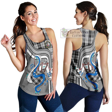 Erskine Black and White Tartan Women's Racerback Tanks with Epic Bagpipe Style