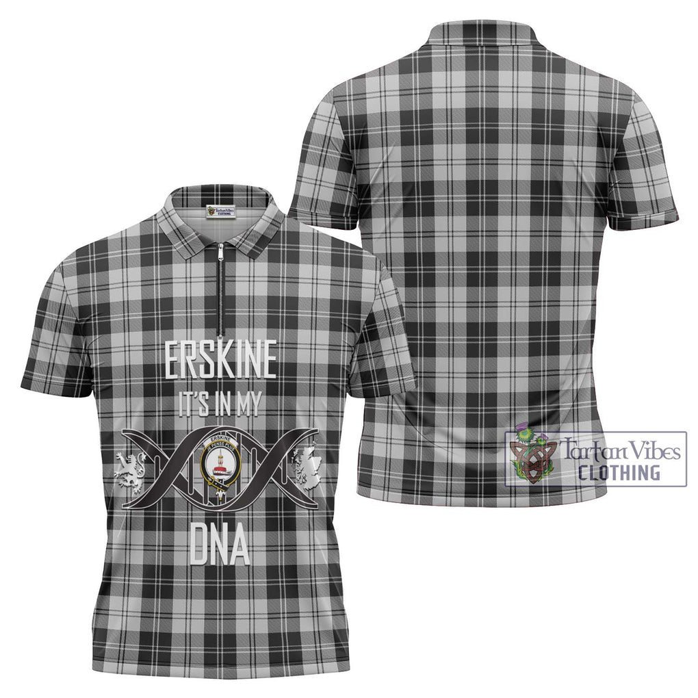 Erskine Black and White Tartan Zipper Polo Shirt with Family Crest DNA In Me Style Unisex - Tartanvibesclothing Shop