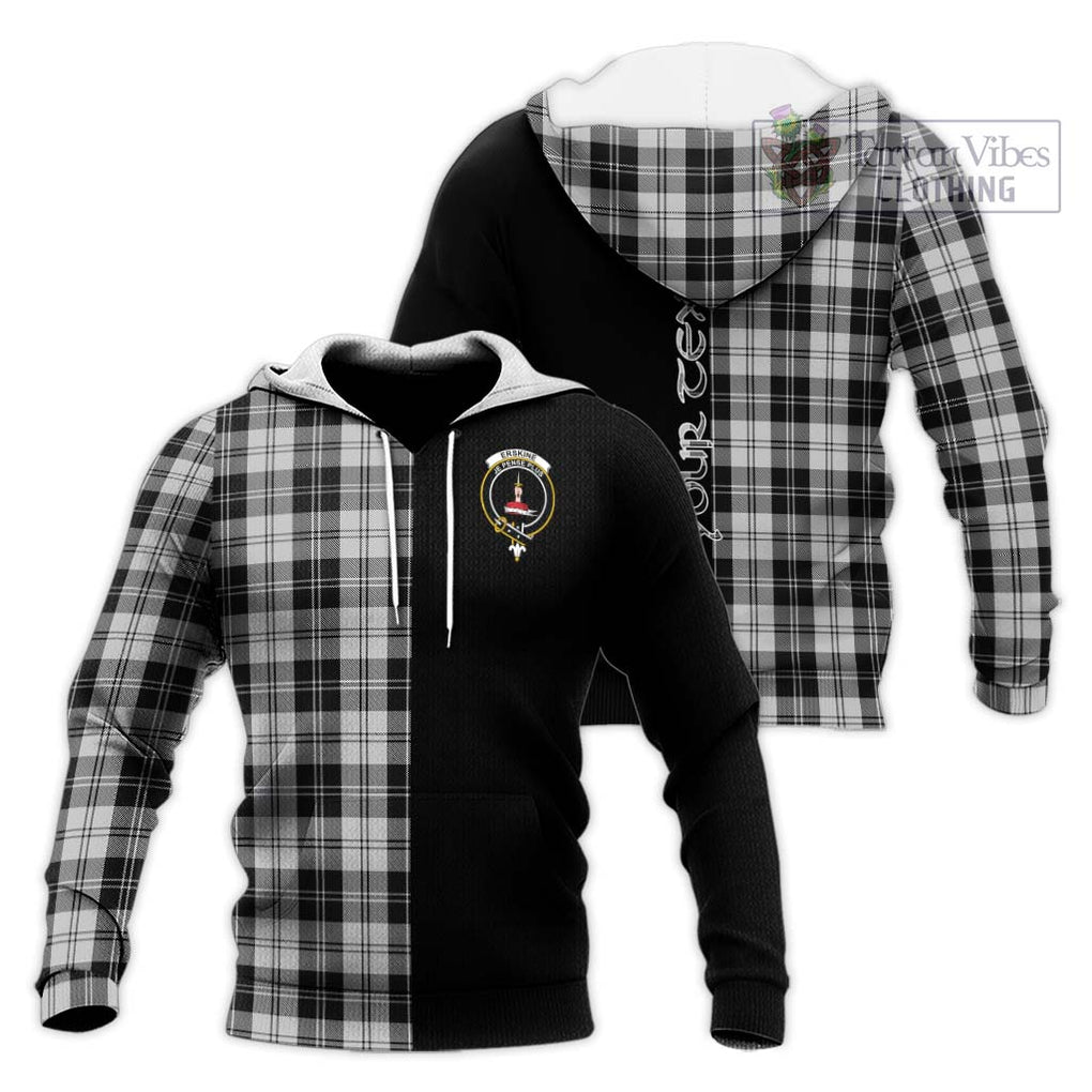 Erskine Black and White Tartan Knitted Hoodie with Family Crest and Half Of Me Style Unisex Knitted Pullover Hoodie - Tartanvibesclothing Shop