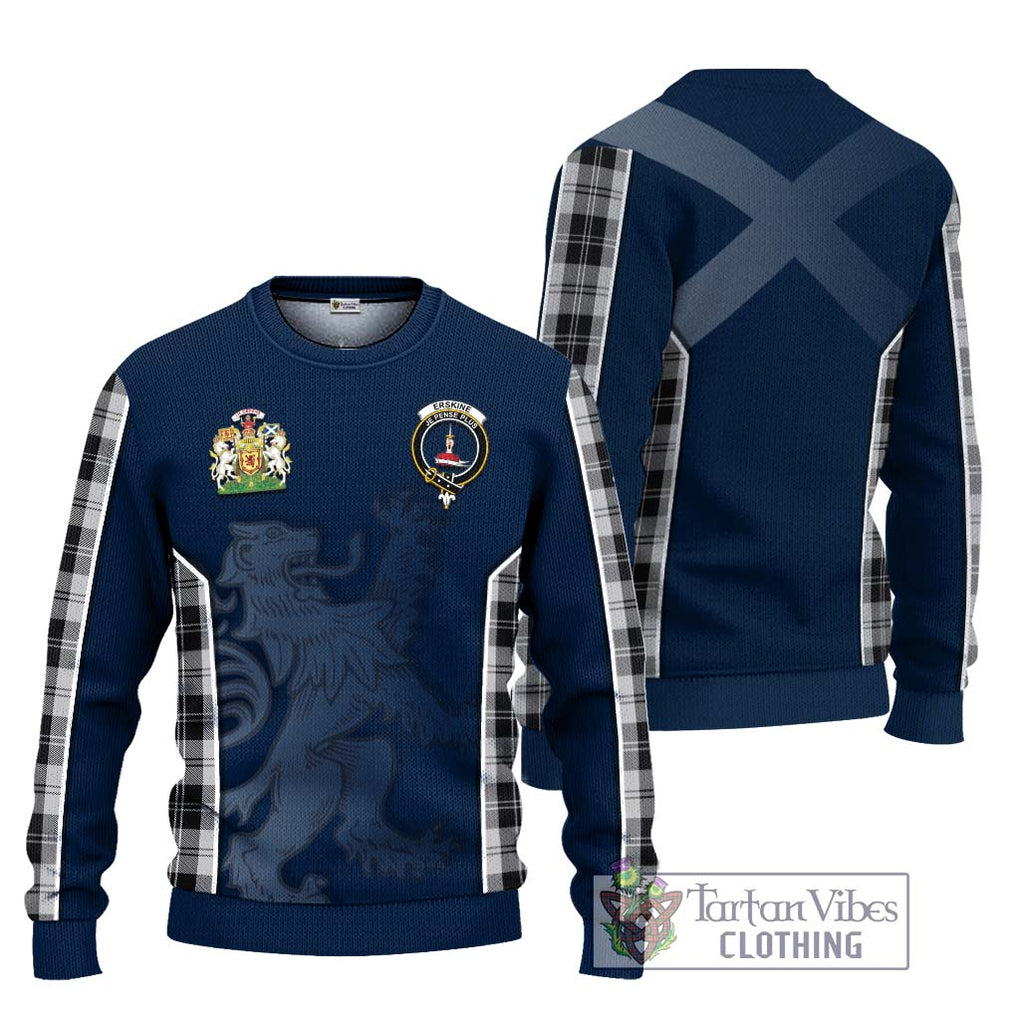 Erskine Black and White Tartan Knitted Sweater with Family Crest and Lion Rampant Vibes Sport Style Unisex - Tartan Vibes Clothing