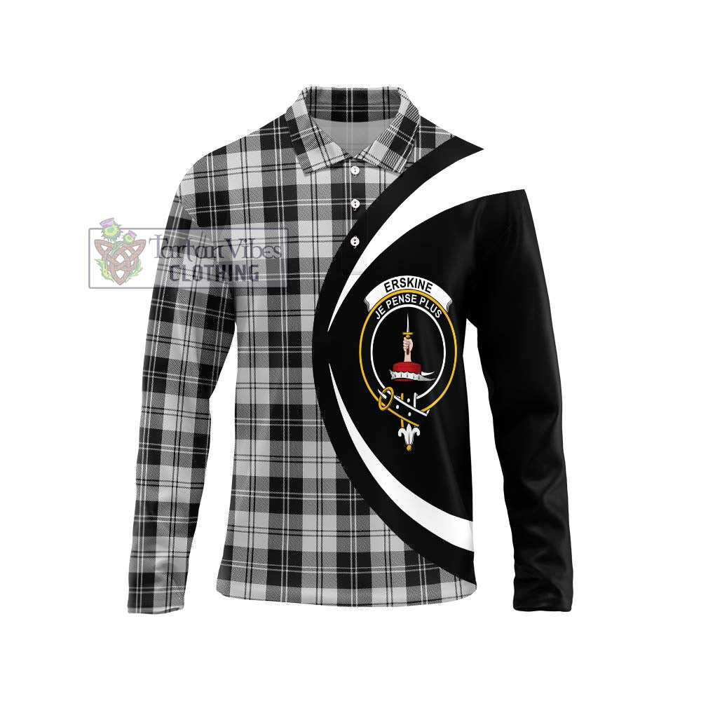 Erskine Black and White Tartan Long Sleeve Polo Shirt with Family Crest Circle Style Unisex - Tartan Vibes Clothing