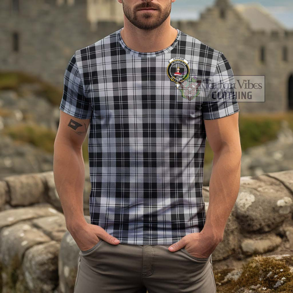 Erskine Black and White Tartan Cotton T-Shirt with Family Crest Men's Shirt - Tartanvibesclothing Shop