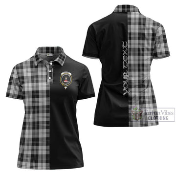 Erskine Black and White Tartan Women's Polo Shirt with Family Crest and Half Of Me Style