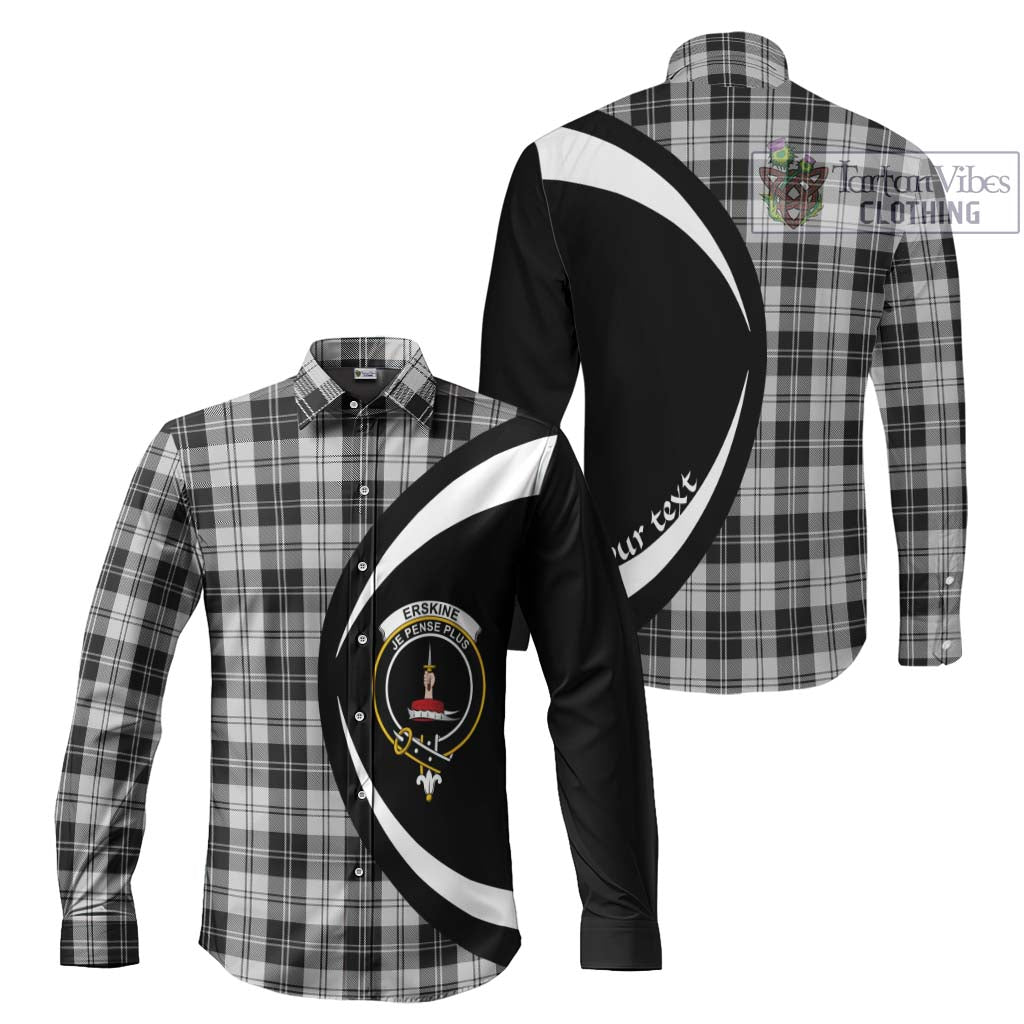 Erskine Black and White Tartan Long Sleeve Button Up with Family Crest Circle Style Men's Shirt S - Tartan Vibes Clothing