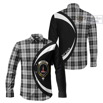 Erskine Black and White Tartan Long Sleeve Button Up with Family Crest Circle Style