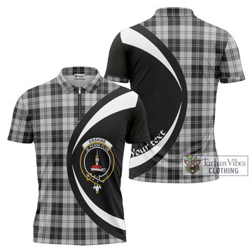 Erskine Black and White Tartan Zipper Polo Shirt with Family Crest Circle Style