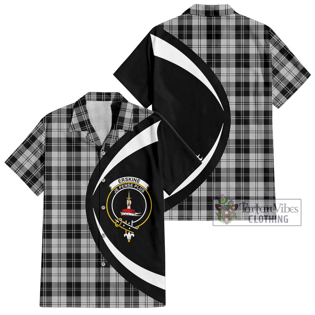 Erskine Black and White Tartan Short Sleeve Button Up with Family Crest Circle Style Kid - Tartan Vibes Clothing